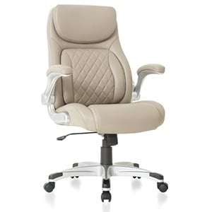 Nouhaus Posture Office Chair with taupe PU upholstery, padded armrests, and nylon base