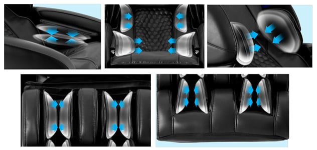 Alpina Massage Chair's airbags located at the shoulders, arms, hips, calves, and feet