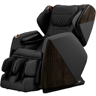 Osaki-OS Pro Soho with black PU upholstery, matte black and stained wood exterior, and black base