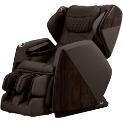 Osaki 4D Pro Soho with brown PU upholstery, matte brown and brown stained wood exterior, and black base