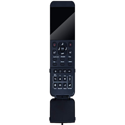 Osaki 4D Pro Soho's wired remote with a small LCD screen and buttons