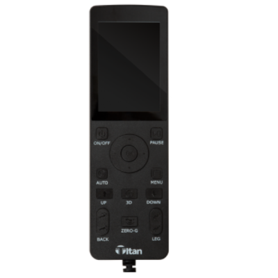 Osaki Titan Pro Omega 3D's wired remote with a small LCD screen and buttons