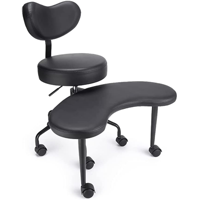 Pipersong chair and ottoman with black PU upholstery, black frame, and black caster wheels