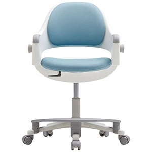 SIDIZ Ringo Chair with blue PU upholstery, white frame, and light gray base