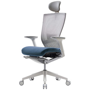 SIDIZ T50 Chair with gray mesh seatback, blue fabric seat, and white frame