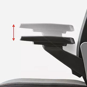Sidiz T80 Ergonomic Chair black variant and a red arrow pointing up and down to indicate height adjustability of armrests