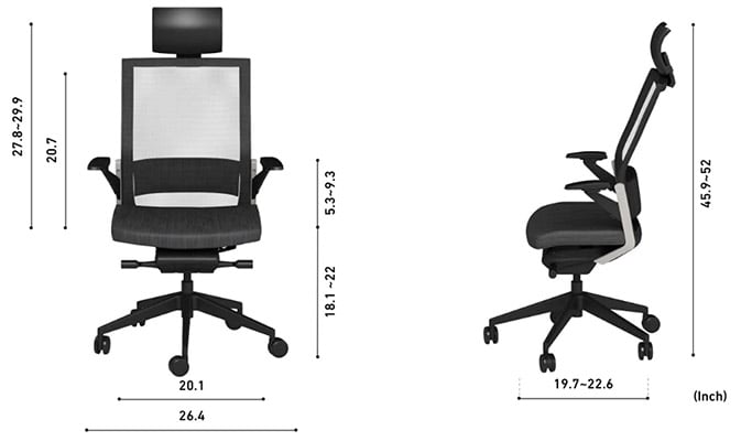 Sidiz T80 Ergonomic Office Chair black variant and its dimensions