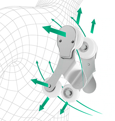 An illustration of Titan 3D Quantum massage chair's quad rollers and their movements when massaging the back