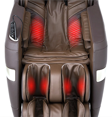 Titan Quantum 3D brown variant and an illustration of the heating coils in the lumbar area and calves