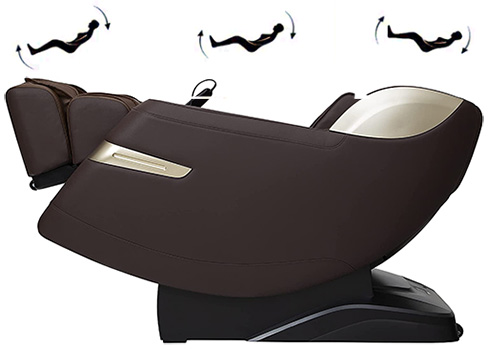 Titan Quantum Massage Chair brown variant in zero gravity recline with the legports elevated slightly above the heart
