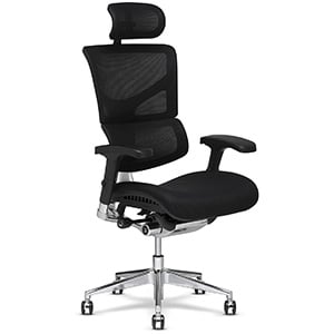 X3 Management Office Chair with chrome base and frame, black two-piece mesh seatback, headrest, and padded seat