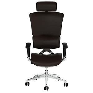 X4 High End Executive Chair with black leather upholstery, headrest, and chrome base