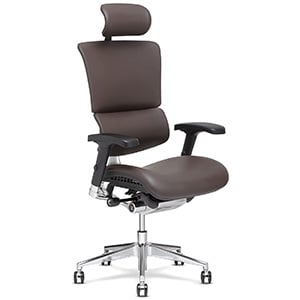 X4 High End Executive Chair with chocolate brown leather upholstery, chrome frame and base, and with headrest