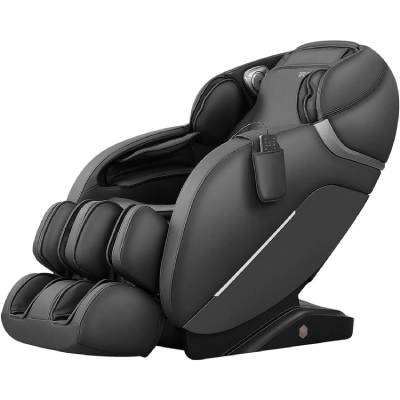 iRest A303 massage chair with black PU upholstery, black base and exterior, and a pouch for the remote on one arm