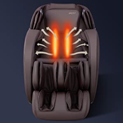 iRest A303 Massage Chair brown variant and an illustration of its extensive lumbar heat
