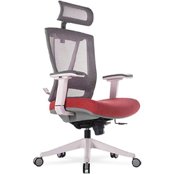 ErgoChair Pro with white frame, grey mesh seatback and headrest, and red seat cushion