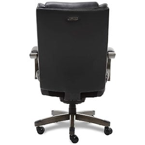 Harnett Office Chair with black bonded leather upholstery, generous padding for the seat and seatback, and solid wood arms