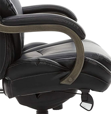 Harnett Executive Office Chair black variant with padded armrests and controls under the seat for tilt adjustment