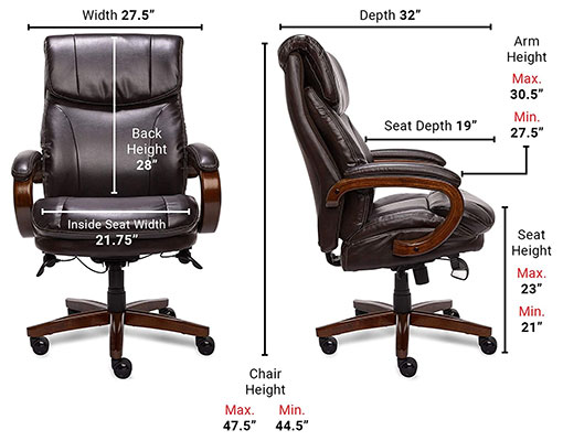 La-Z-Boy Trafford Office Chair brown variant and the chair's dimensions