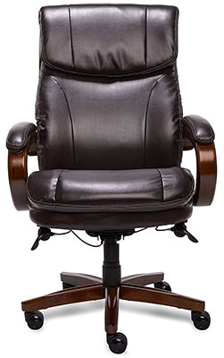 Trafford Office Chair with black bonded leather upholstery, stained wood frame, and armrest padding