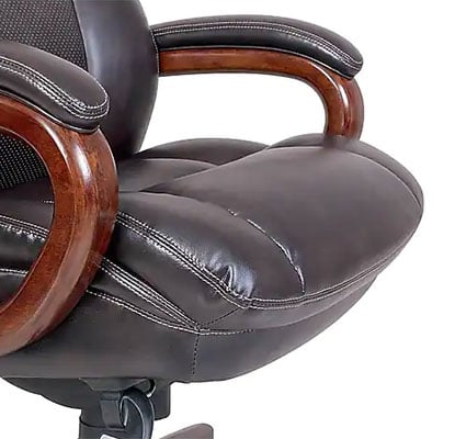 La-Z-Boy Trafford Office Chair with a waterfall-edge seat design, black bonded leather upholstery, and thick cushion