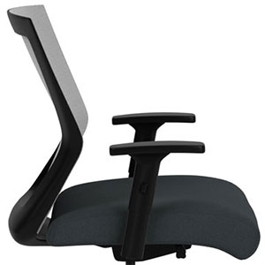 Run II Office Chair with black frame, adjustable armrests, and black fabric-covered seat cushion