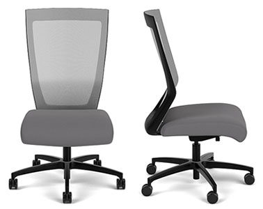 Run II Office Chair with gray mesh high back, medium gray fabric-covered seat, no armrests, and black frame