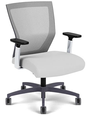 Run II Office Chair with gray mesh back, fabric-covered seat, black frame, and thick cushion