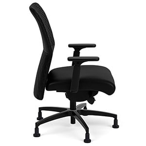 Via Seating Proform Chair with black fabric upholstery, black base, glides, and adjustable armrests