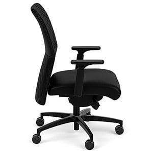Via Seating Proform Chair with black fabric upholstery, black base, and adjustable armrests