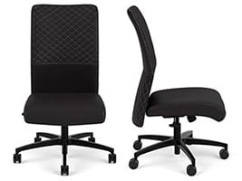 Via Seating Proform high-back chair with black upholstery, diamond stitch lines, black base, and no armrests