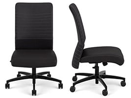 Via Seating Proform high-back chair with parallel stitch lines, black upholstery, black base, and no armrests