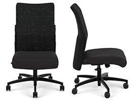 Via Seating Proform high-back chair with mesh seatback, black upholstery, black base, and no armrests