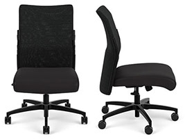 Via Seating Proform mid-back chair with mesh seatback, black upholstery, black base, and no armrests
