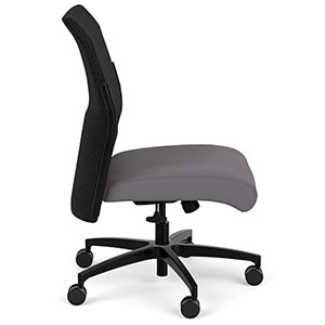 Via Seating Proform mid-back chair with black seatback, gray seat, black base, and no armrests