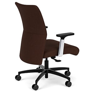 Via Seating Proform Chair with dark brown fabric upholstery, adjustable armrests, and black base