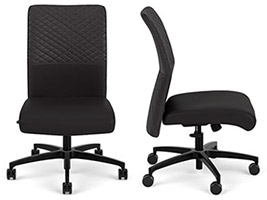 Via Seating Proform mid-back chair with black upholstery, diamond stitch lines, black base, and no armrests