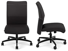 Via Seating Proform mid-back chair with black upholstery, panel stitch lines, black base, and no armrests