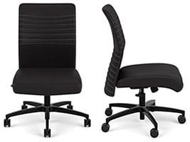 Via Seating Proform mid-back chair with black upholstery, parallel stitch lines, black base, and no armrests