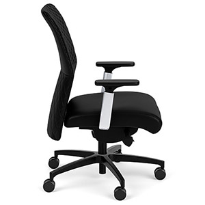 Via Seating Proform Office Chair with black fabric upholstery, black base, and adjustable armrests
