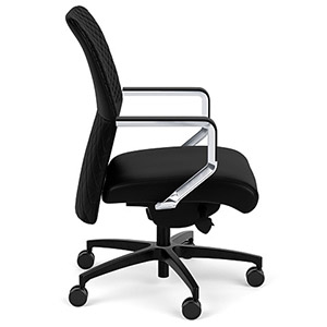 Via Seating Proform Office Chair with black fabric upholstery, polished aluminum arms, and black base