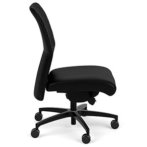 Via Seating Proform chair with black fabric upholstery, black base, and no armrests