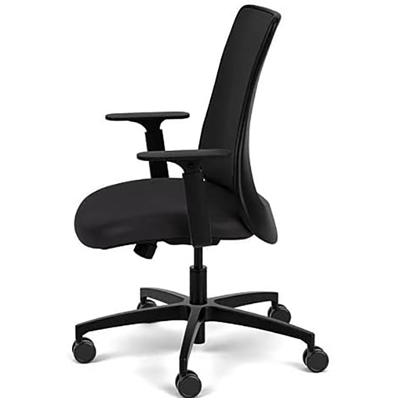 Genie Mesh Task Chair with black mesh seatback, black thick seat cushion, black frame and base