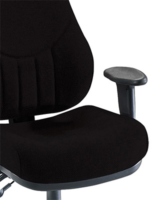Lorell Baily Task Chair in black with thick cushion for the seat and seatback but no padding for the armrests