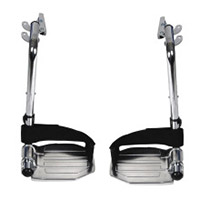 A pair of aluminum foot plates with black heel support for Drive Medical Sentra wheelchair
