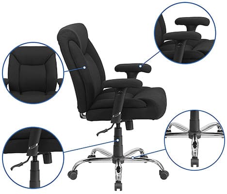 Hercules Executive Chair with thick foam for the seat & back, adjustable armrests, adjustment lever, & dual wheel casters