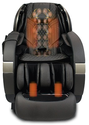 Kahuna SM 9300 Massage Chair with dark orange on the lumbar area and leg ports to illustrate heat