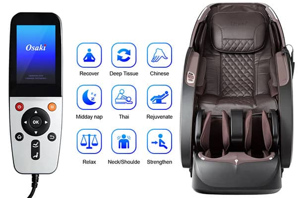 Remote control, massage type options with symbols and black Otamic LE Massage Chair