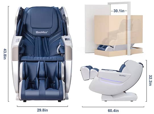 iBooMas Full Body Massage Chair R8606 model with labels of its dimensions