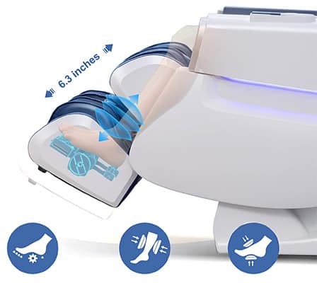 An illustration of the airbags and rollers of iBooMas Full Body Massage Chair's foot and calf massage